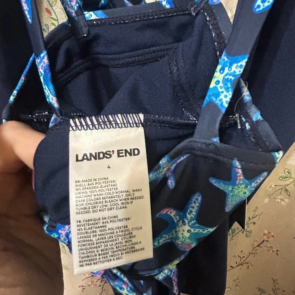 Lands’ End One Piece Deep Sea Navy Swimsuit (4) & Rash Guard‎ (5) New